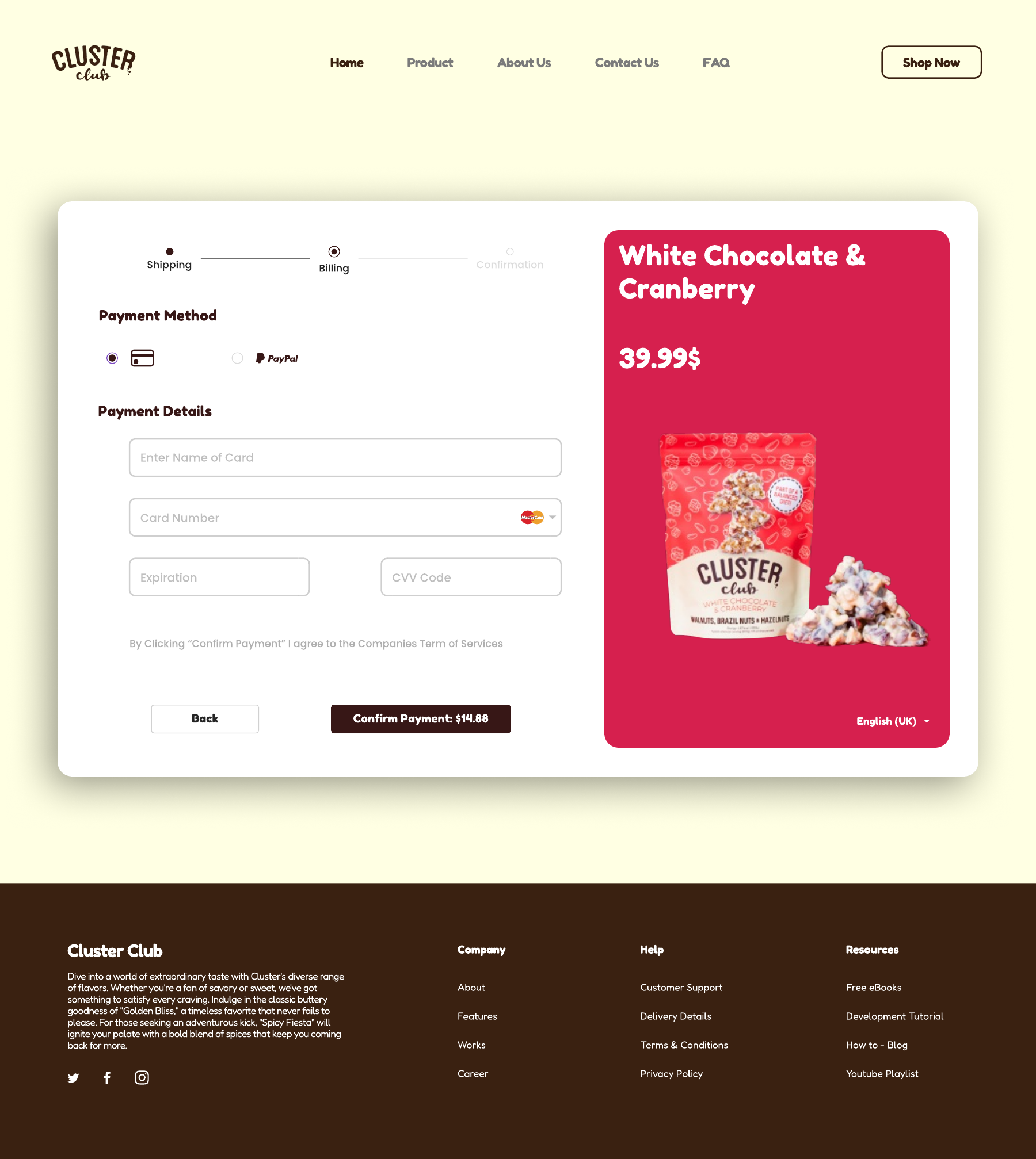 Cluster Club checkout - White Chocolate & Cranberry variant
