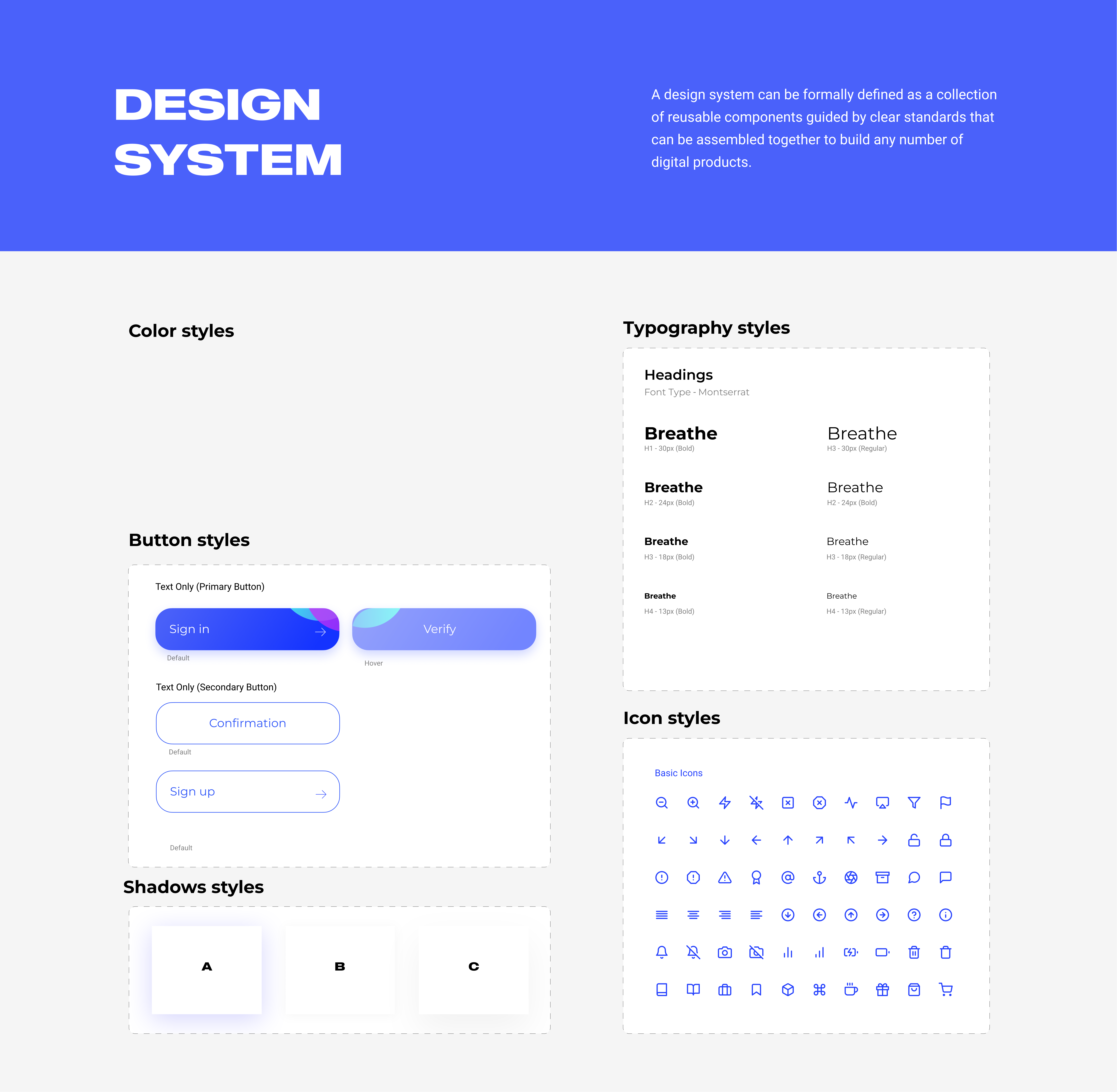 Design system — color, button, typography, icon, and shadow styles